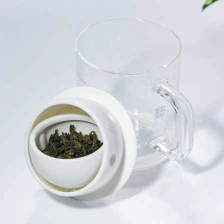 天福彼物玩茶杯 玻璃陶瓷泡茶杯 带把过滤带盖办公家用茶水分离杯